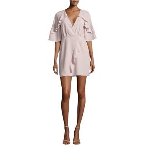 H by HALSTON Primrose Pink Flutter Sleeve Mini Dress | Wrap Surplice Ruffles 2